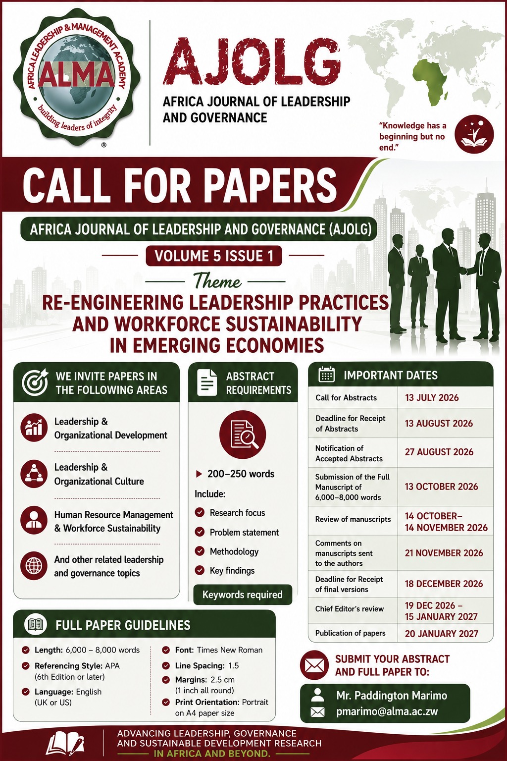 Call for Papers : Africa Journal of Leadership and Governance (AJOLG)